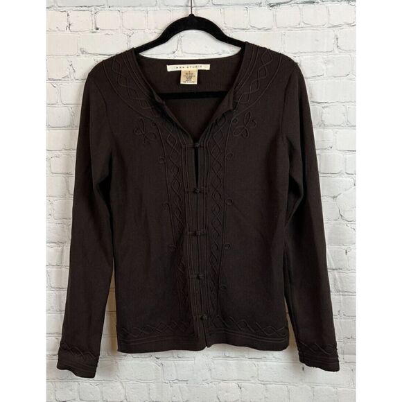 MAX STUDIO brown embroidered rayon blend cardigan sweater size S - Picture 1 of 6